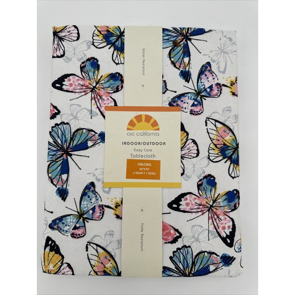 C&C California Indoor Outdoor Fabric Tablecloth Butterflies 52 x 70 - NEW